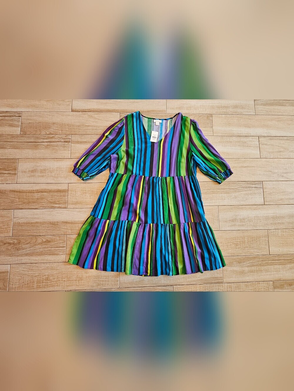 Loralette Plus Size 18 Mini Dress NWT Striped Blue Purple Dress To The Max Boho
